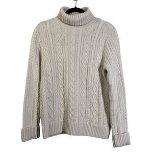 CROFT & BARROW Sweater Large Cable Knit Turtle Neck Cotton Irish Fisherman